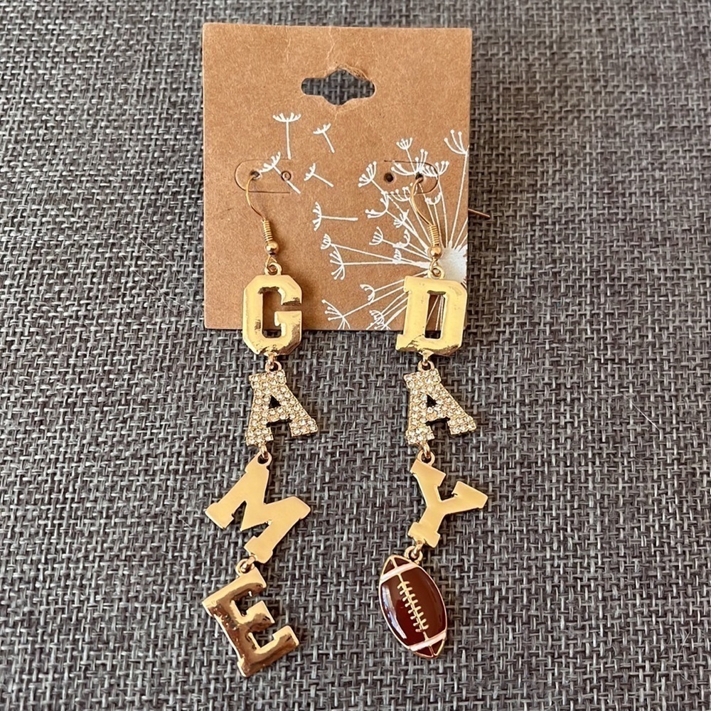 Brand New Football Game Day Gold Tone Drop Earrings Tailgating NFL College